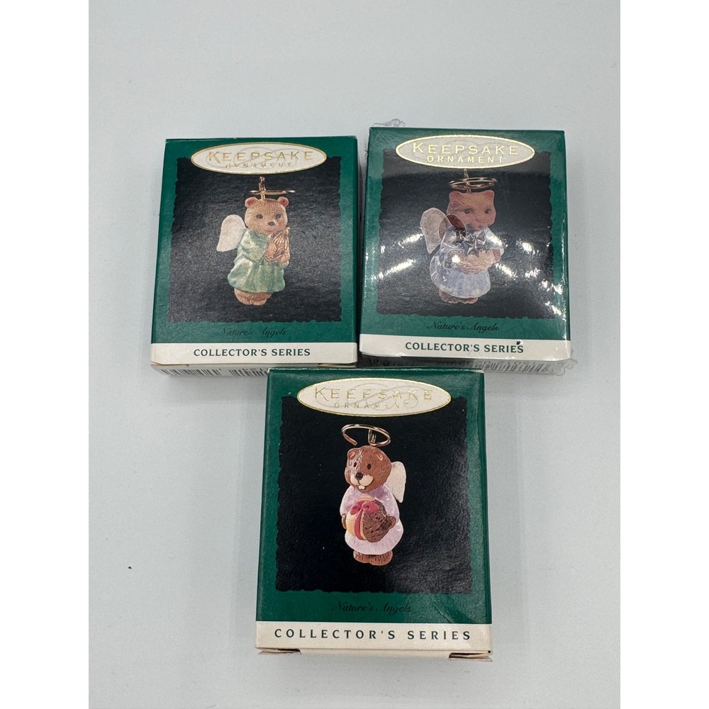 Hallmark Keepsake Nature's Angels Miniature Ornaments Set of 3 Bear Cat Beaver